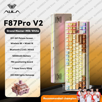 AULA F87 Pro V2 Wireless Gaming Mechanical Keyboard F87Pro V2 Bluetooth 2.4G Wired RGB Hotswap 8K Return 12000mAh Gamer Keyboard