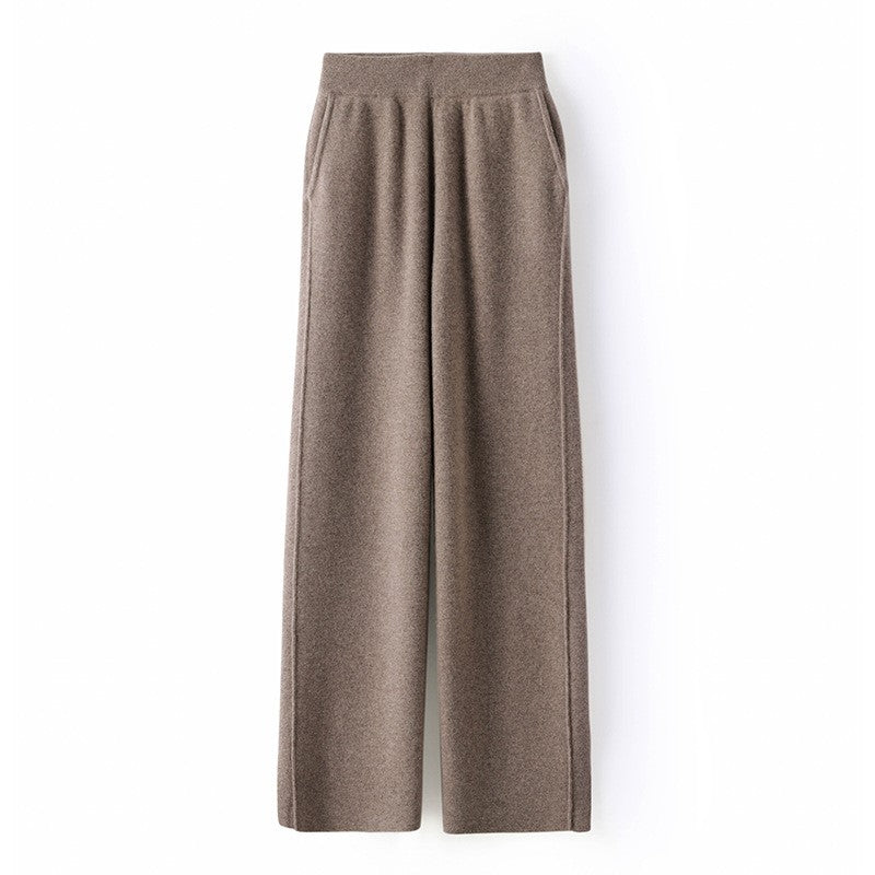 High Waist Wide Leg Woolen Pants Women's Loose Casual Black Long Trousers Autumn Fashion Elegant Commuting Style