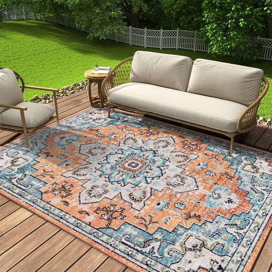 VIKAMA Vintage Persian Ethnic Rug Stain-Resistant and Durable Bedside Rug for Bedroom Living Room Sofa Rug Home Decor