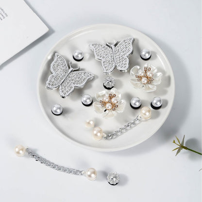 Silver Butterfly Platform Sandals for Women Summer Fashion Pearl Flower Decor Clogs Shoes Woman Thick Bottom EVA Beach Slippers