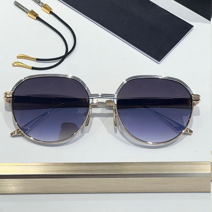 Óculos de Sol INS Gold Green de Luxo Masculino, Design de Marca, Oval, Liga, Alta Qualidade, Feminino, Pernas Duplas Especiais, Lentes Intercambiáveis, Proteção UV400