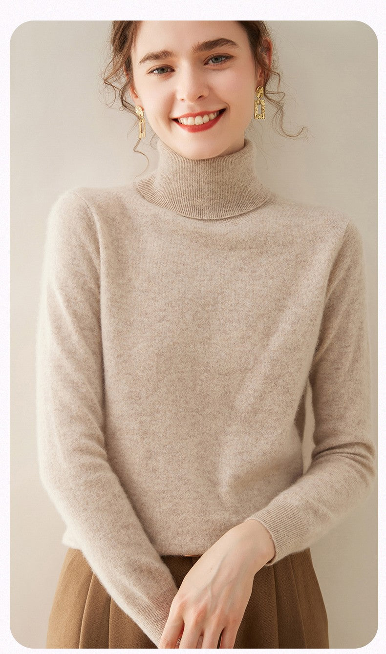 Suéter de Cashmere Feminino Gola Alta Manga Comprida Pulôver de Malha 100% Cashmere Puro Suéter Básico Versão Coreana Top Feminino