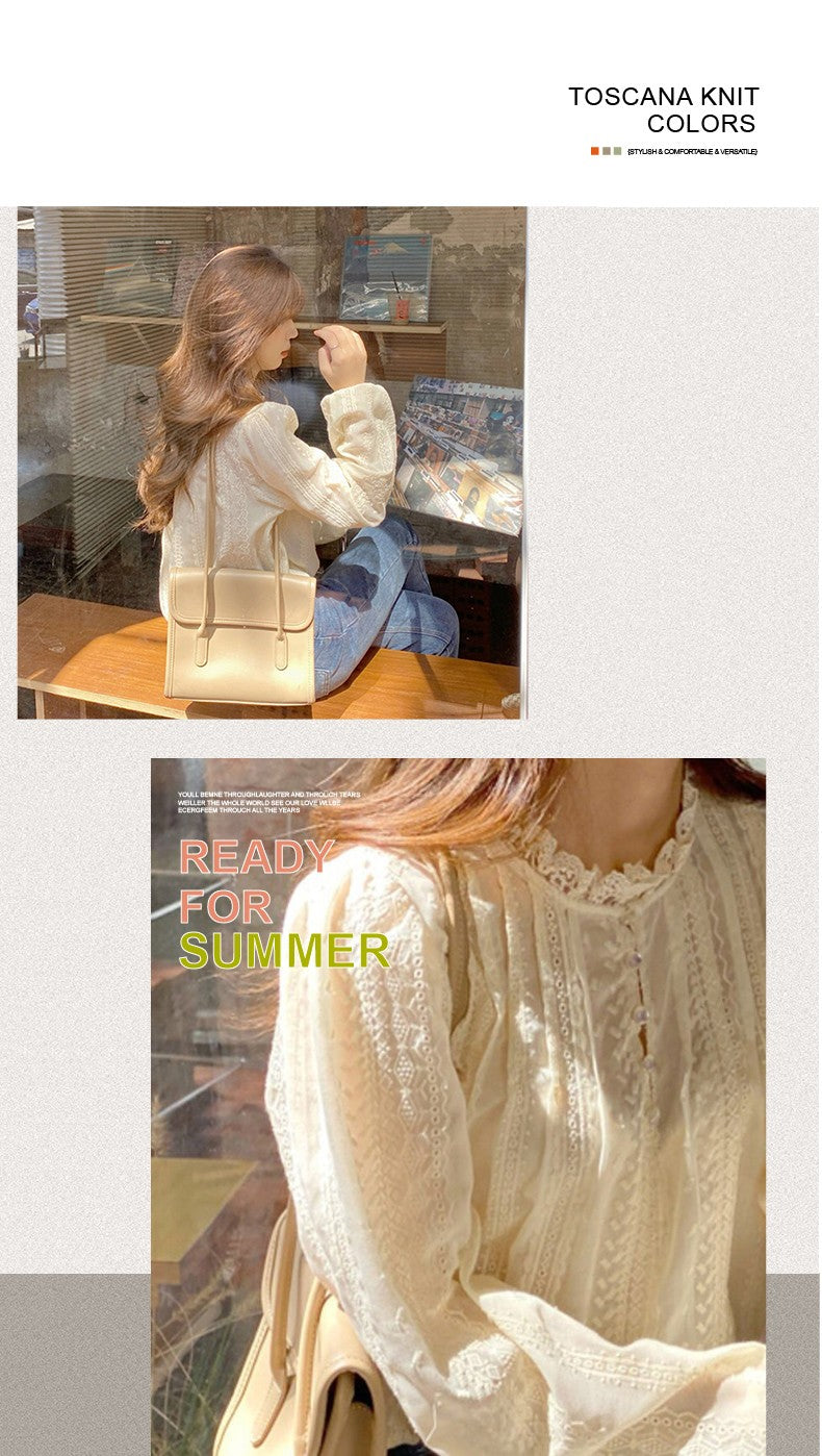 Autumn Lcae Embroidery Long Sleeve Women Blouses Office Lady ELegant Casual Button Shirts Sweet Clothing