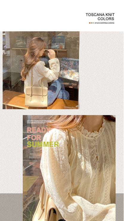 Autumn Lcae Embroidery Long Sleeve Women Blouses Office Lady ELegant Casual Button Shirts Sweet Clothing