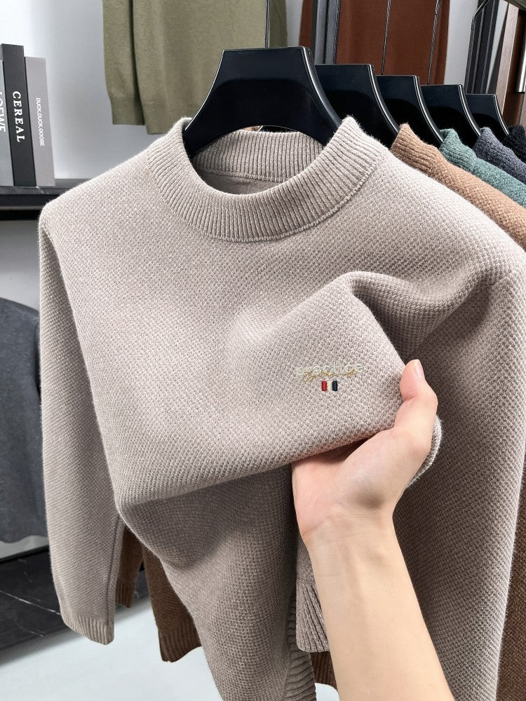 High quality plush thick men's sweater fashion brand letter embroidery winter warm round neck Korean casual knitted pullover