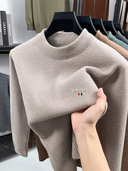 High quality plush thick men's sweater fashion brand letter embroidery winter warm round neck Korean casual knitted pullover
