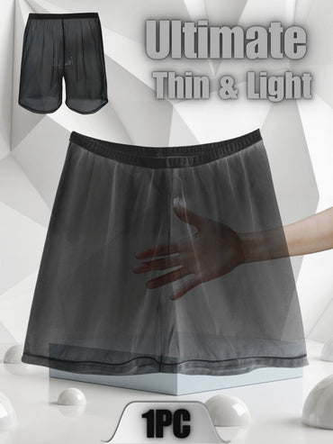 1Pc long men's sexy, simple, comfortable, fashionable, soft, breathable, semi transparent, home sports, loose fit boxing pants