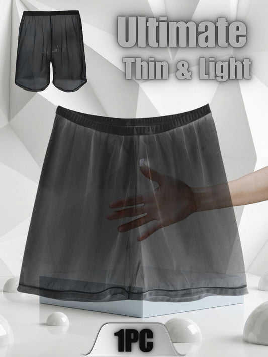 1Pc long men's sexy, simple, comfortable, fashionable, soft, breathable, semi transparent, home sports, loose fit boxing pants