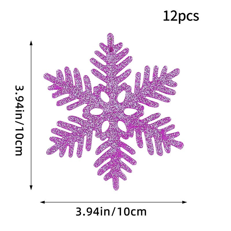12PCS Pink Glitter Plastic Snowflake Decorations 10cm Christmas Tree Hollow Snowflake Pendants New Year Party Festival Supplies