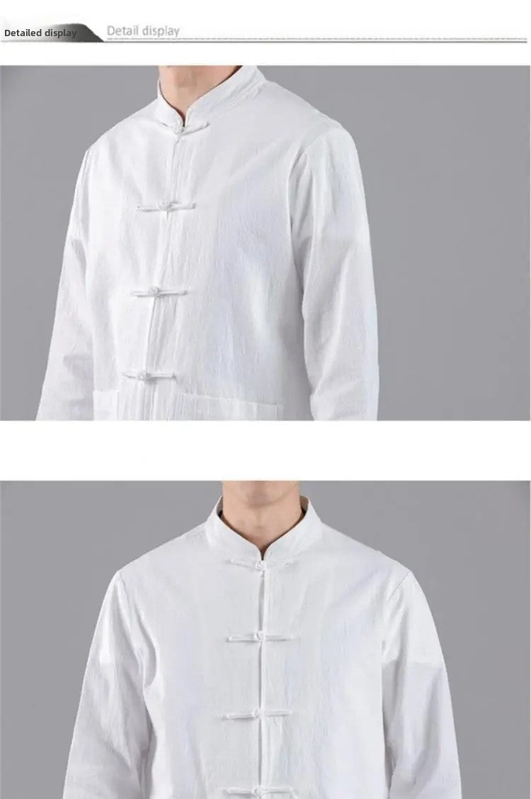 Chinese Style Linen Shirt with Button Design Cotton Linen Spring Autumn New Style Men's Retro Shirt Casual Summer Top