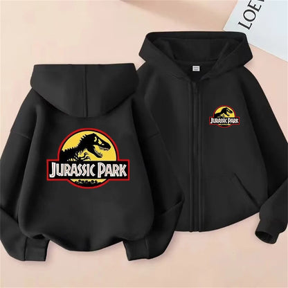 Jurassic Park dinosaur boy black Girls Hoodie tops Suitable age 3-12 Children's Sweatshirt coat Autumn Zipper style Clothing