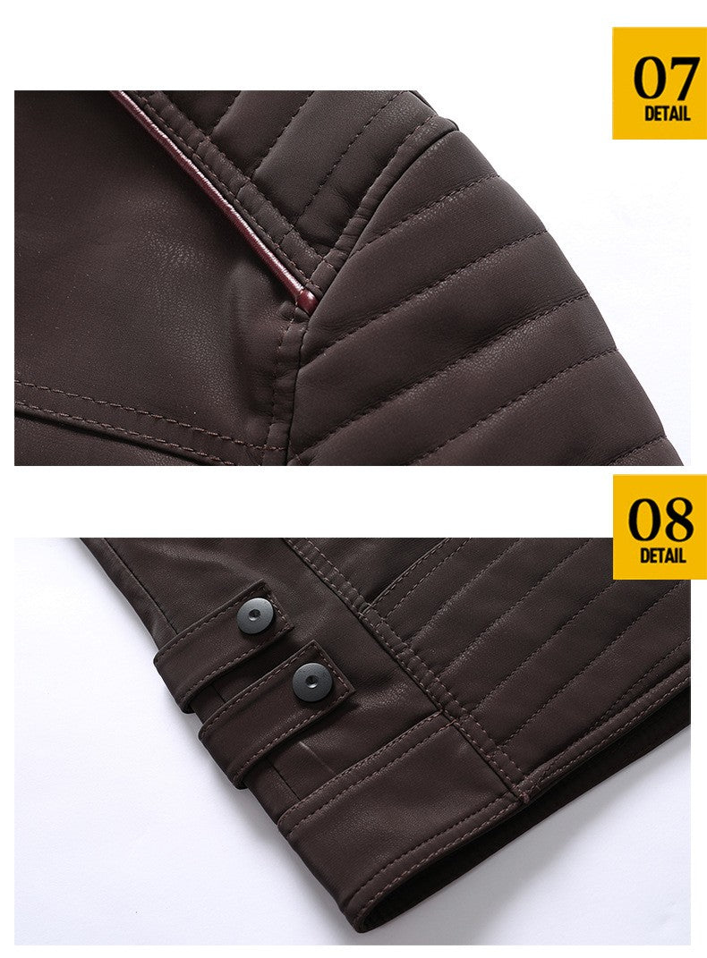 Men's autumn and winter frosted leather jacket, fashionable slim fit and brushed motorcycle fashion brand slim fit jacket