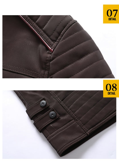 Men's autumn and winter frosted leather jacket, fashionable slim fit and brushed motorcycle fashion brand slim fit jacket