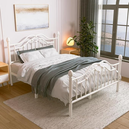 Estrutura de Cama de Casal de Metal com Cabeceira e Peseira, Estrutura de Cama Plataforma Moderna de Ferro Suporta até 544 kg, Armazenamento Embaixo da Cama, Sem