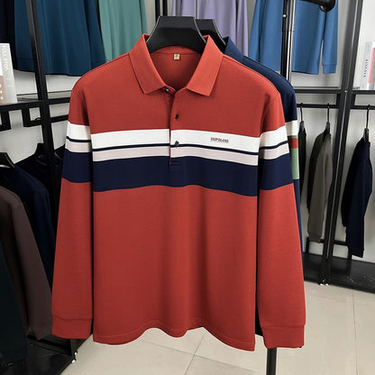 Classic fashion striped long sleeve polo shirt men's luxury brand letter printed business casual spring autumn new lapel T-shirt