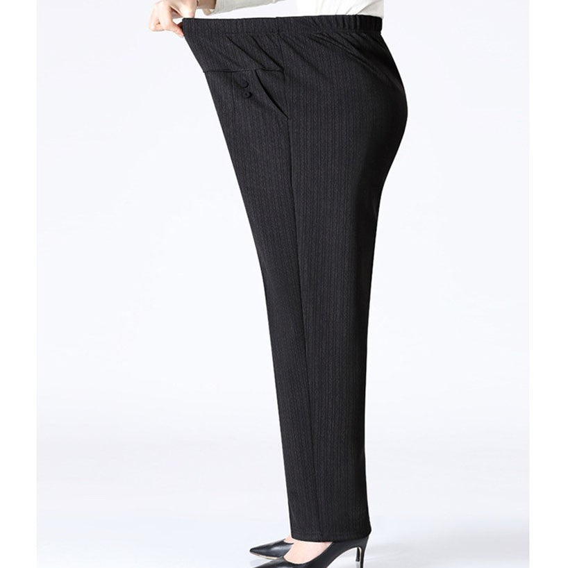 6XL 7XL 8XL Middle-aged Elderly Women's Trousers Spring Autumn Elastic High Waist Straight Pants Mother Winter Warm Fleece Pants