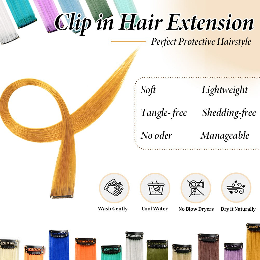 Mechas Coloridas Cabelo Sintético 10 Peças Extensões de Cabelo Liso 55 cm Com Presilha Aplique para Mulheres Festa Cosplay Presentes