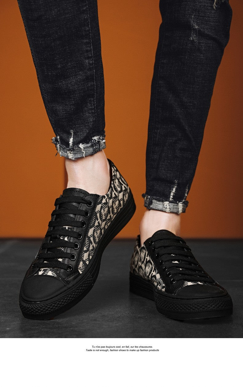 New Shoes for Men Genuine Leather Patchwork Casual Shoes Trend Flat Skateboard Shoes Youth Cool Lace-up Sneakers