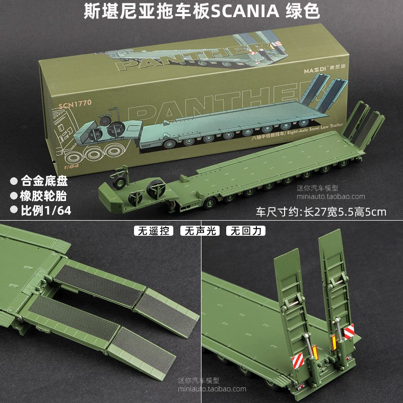 Masdi 1/64 Scania 770S V8 Caminhão Howo HW1006 Militar Verde Liga de Carro Modelo Miniatura Coleção Diecast Enfeite Modelo Hobby Brinquedo