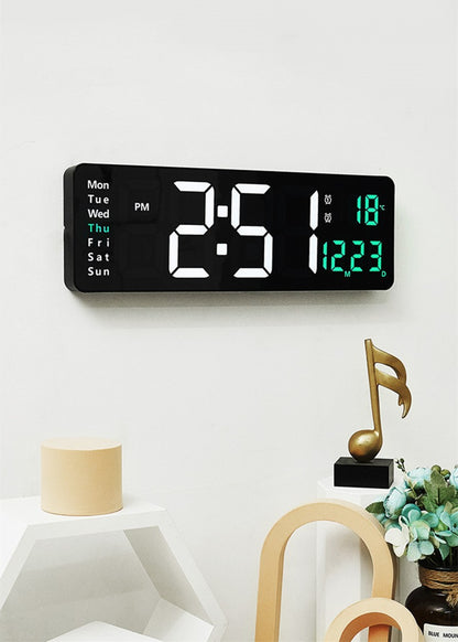 Large Digital Wall Clock Temp Date Week Display Remote Control Power Off Memory Table Clock Wall-mounted Dual Alarms LED Clocks