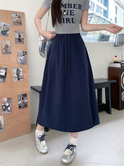 Plus Size Skirt Women 2025 Summer New Fashionable High Elastic Waist A Line Skirt Korean Style Casual Long Skirt Woman