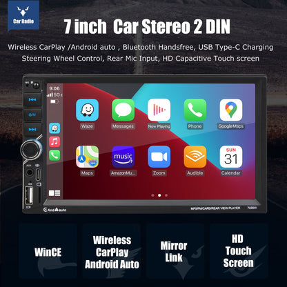 7 Inch HD Touch Screen Car Radio 2 Din High Quality Video Player Wince Wireless CarPlay Android Auto Bluetooth Rear Camera
