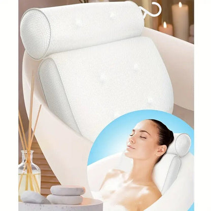1 spa bathtub pillow with anti slip suction cups for neck and back support, bathtub/bathroom accessory