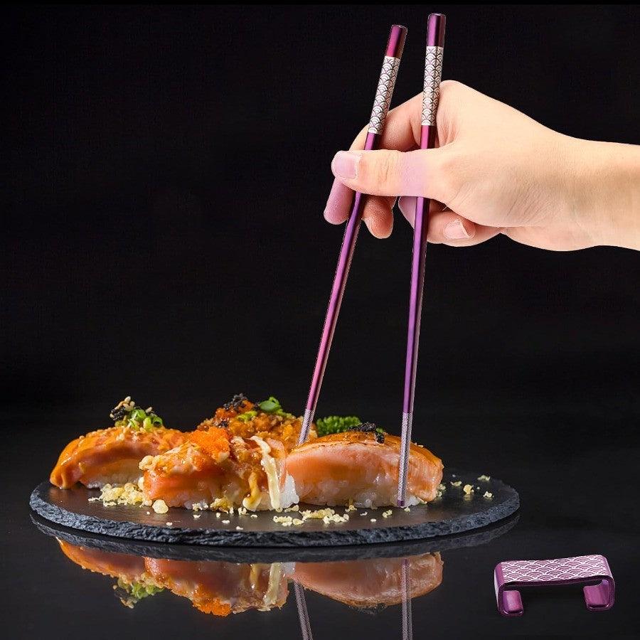Conjunto de Hashis Reutilizáveis de Titânio e Aço Inoxidável com Suporte para Refeições e Viagens Estilo Japonês Leve Talheres 18/8