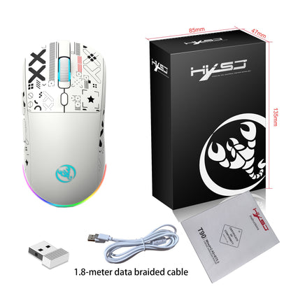 Mouse Bluetooth Sem Fio T90 RGB (BT1/BT2+ USB) 2.4GHz Recarregável Silencioso com Adaptador Tipo C