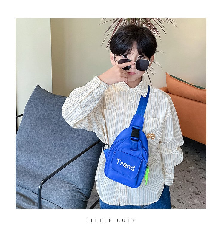 Bolsa de ombro infantil de cor lisa com letras simples, moderna, de nylon, para crianças, bolsa transversal, fofa, casual, para meninos, pochete, bolsa de mão