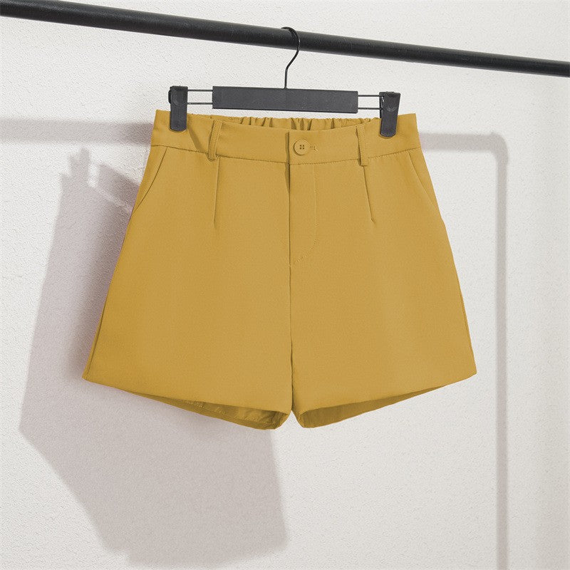 Solid Casual Elegant Trendy OL Office Lady Short Women's Pants Korean Sweet Fashion Elastic Waist Basic All-match Loose Shorts