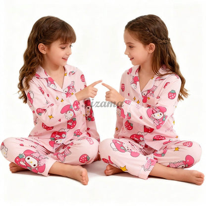 Children's Full Sleeve Button Down 2piece Kuromi Girls Pajamas Sets Boys Cinnamorolls Pyjamas Suits Kids Loungewear Homewear