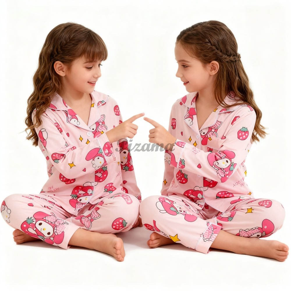 Children's Full Sleeve Button Down 2piece Kuromi Girls Pajamas Sets Boys Cinnamorolls Pyjamas Suits Kids Loungewear Homewear