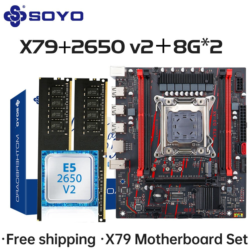 Placa-mãe SOYO X79 Game LGA 2011 Set com CPU E5 2650 V2 16G (8G*2) DDR3 ECC RAM Memória M.2 NOME Componentes de computador Placa principal