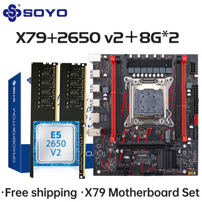 Placa-mãe SOYO X79 Game LGA 2011 Set com CPU E5 2650 V2 16G (8G*2) DDR3 ECC RAM Memória M.2 NOME Componentes de computador Placa principal