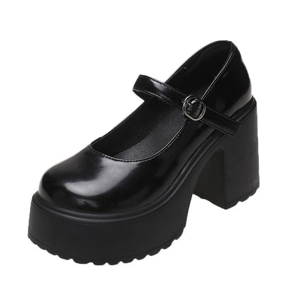Sapatos femininos com salto plataforma grosso e alto, estilo Mary Jane, em couro PU, fivela no tornozelo, salto grosso, brancos, estilo Lolita, outono 2023