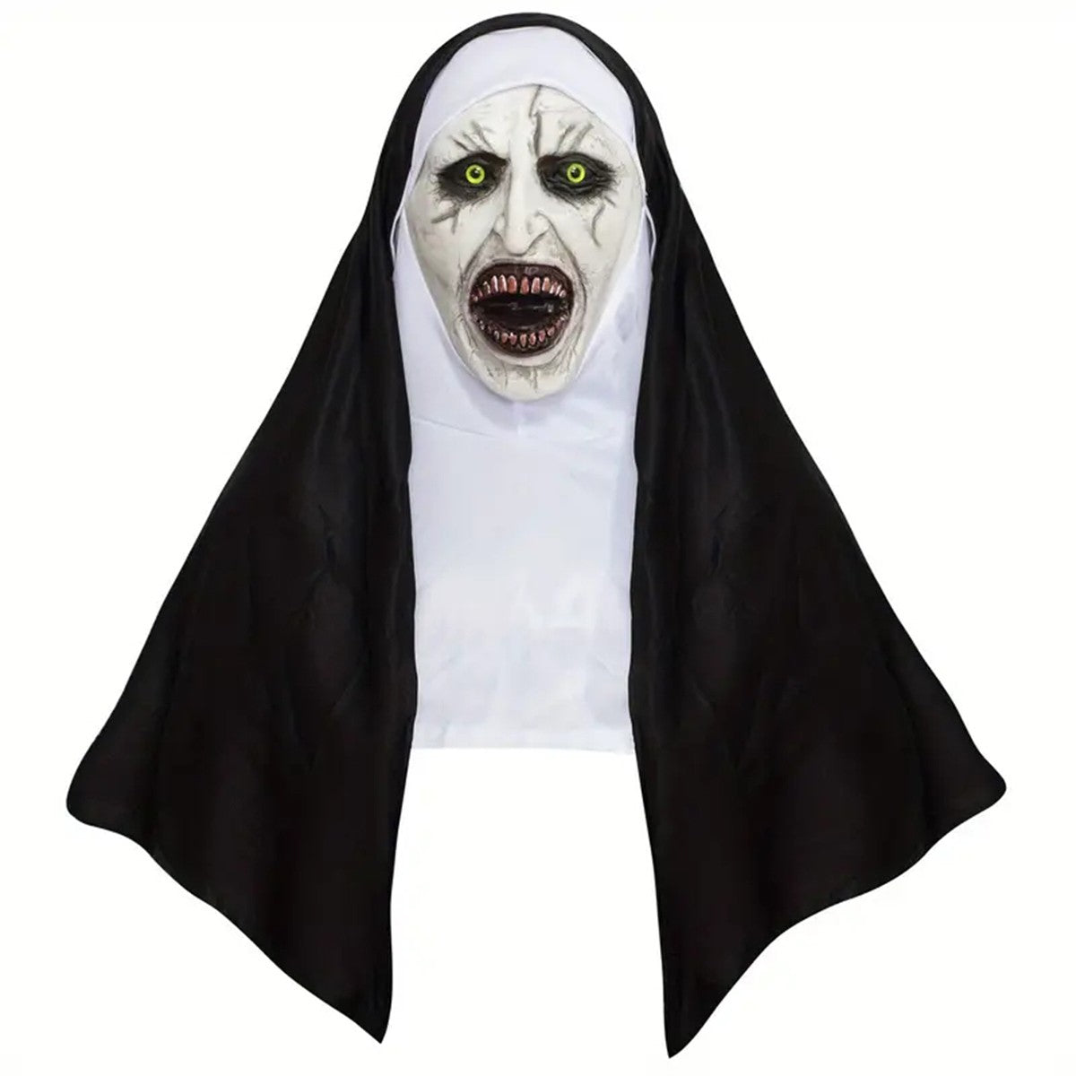 Bloody Scary Nun Mask Horror Cosplay Latex Demon Ghost Face Mask with Headscarf Halloween Party Costume Accessory