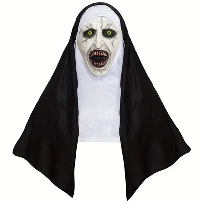 Bloody Scary Nun Mask Horror Cosplay Latex Demon Ghost Face Mask with Headscarf Halloween Party Costume Accessory
