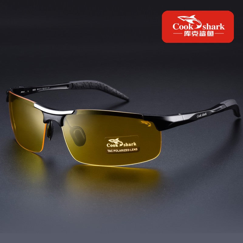 Óculos de sol Cook Shark, novos, de alumínio e magnésio, masculinos, HD polarizados, para dirigir, lentes coloridas, moda.