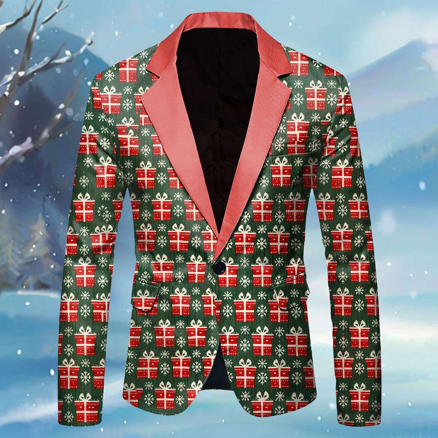 Mens Business Suit Jackets Fashion Mens Long Sleeve Lapel Button Fun Christmas Jacket With Pocket For Men Male New Year Party