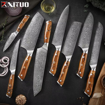XITUO Damascus Aço Faca de Cozinha Conjunto 1-8 Pçs Faca Profissional Japonesa Faca de Chef Afiada Faca Santoku Faca de Corte Faca de Utilitário Faca de Trinchar