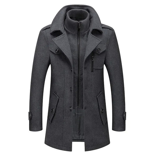 Fashion Middle Long Jacket Male Double Collar Zipper Coat Windbreak  Woolen Overcoat  Autumn Winter Wool Trench Coats