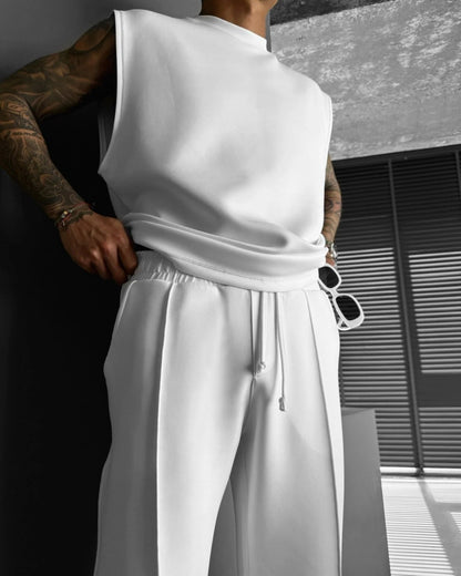 New summer sleeveless sports suit 2025 men's casual solid color trousers men's clothing vest two-piece set,