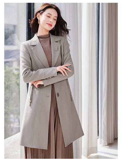 High End Female Coat Long Slim Trench Coat For Women’S England Single Breasted Khaki Women Windbreaker Larger Size Outwear
