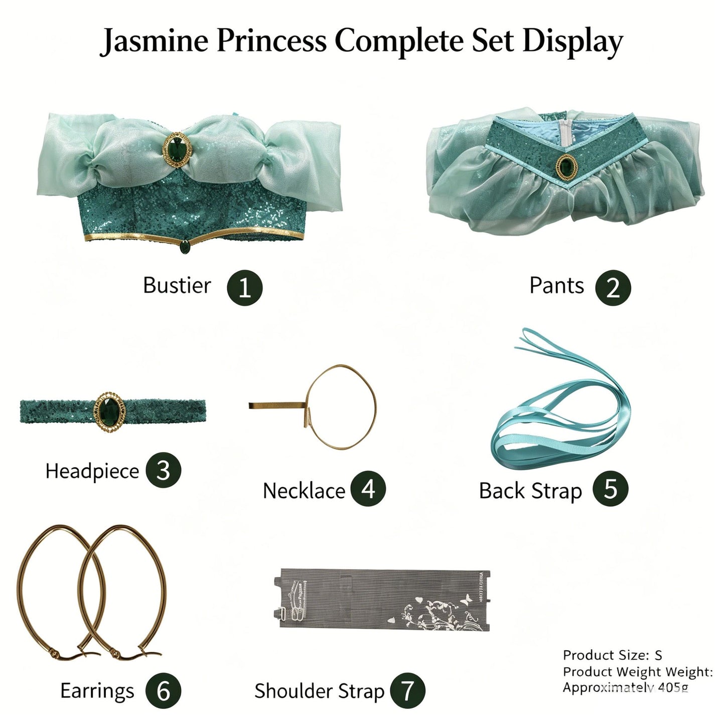 Aladdin Princess Jasmine Cosplay Costume Adult Green Sequined Off Shoulder Top Pants Skirt Set Halloween Party Dress