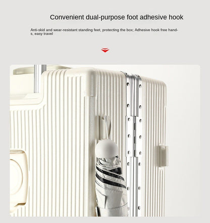 Suitcase Front Opening Pocket Aluminum Alloy Frame Rolling Luggage with USB Charging Plug Trolley Carry-on Case Bag with Wheel