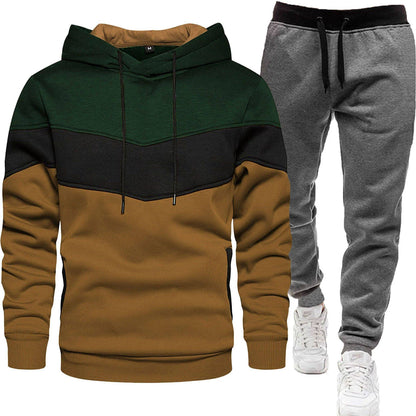 Autumn Winter Men's Color Block Hooded Sports Suit