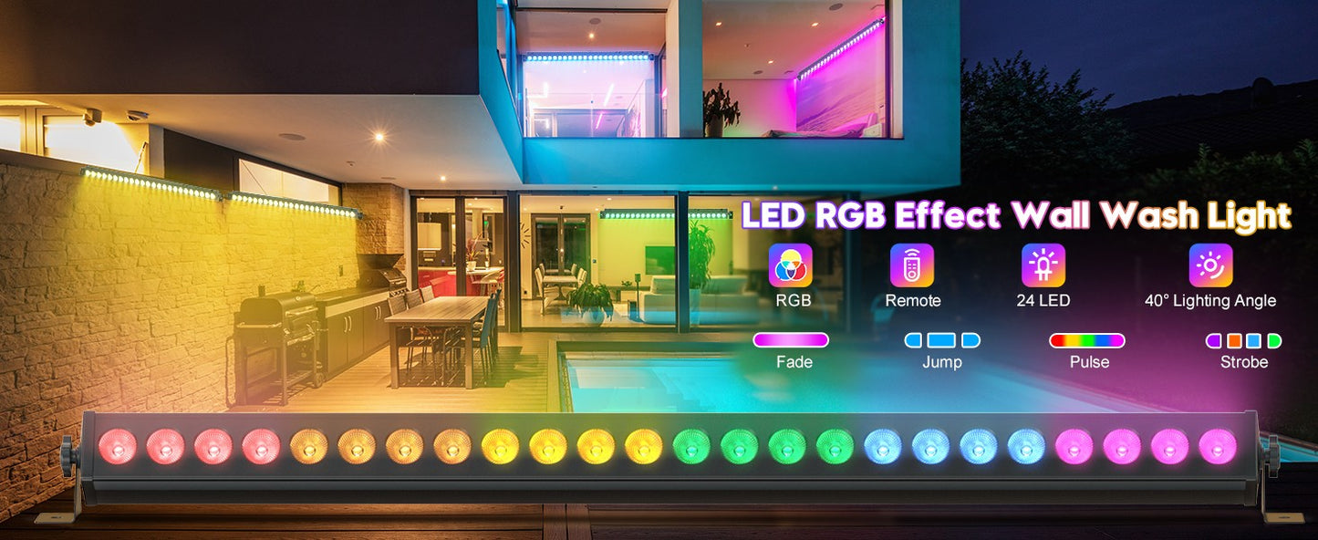 U'King 1/2Pcs 60W RGB 24LED Wall Wash Light Bar With Remote Controller DMX512 Stage Light Bar For DJ Wedding Party Church Music