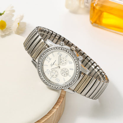 Digital Surface Casual Fake Three-Eye Diamond Watch Women's Fashion Quartz Elastic Band Men's Watch