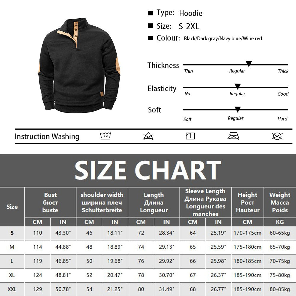 Spring Autumn Men's Casual Pullover Button Down Stand Collar Henley Polo Coats Long Sleeve Stand Collar Sweatshirts for Sport